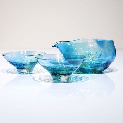 glass calico ラグーン 冷酒器セット (片口・ぐい呑 2個) グラスキャリコ ハンドメイド ガラス酒器