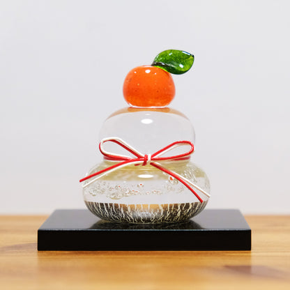 ガラスの鏡餅（S） glass calico グラスキャリコ ハンドメイド ガラスアート 化粧箱付 ガラス製 かがみもち オブジェ 置物 お正月