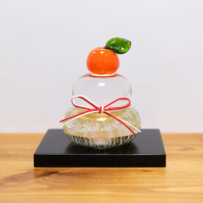 ガラスの鏡餅（S） glass calico グラスキャリコ ハンドメイド ガラスアート 化粧箱付 ガラス製 かがみもち オブジェ 置物 お正月