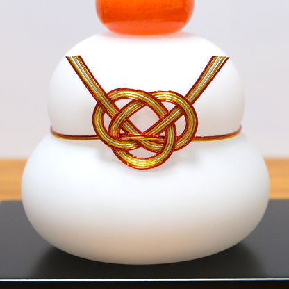 ガラスの白い鏡餅（L） glass calico グラスキャリコ ハンドメイド ガラスアート 化粧箱付 ガラス製 かがみもち オブジェ 置物 お正月