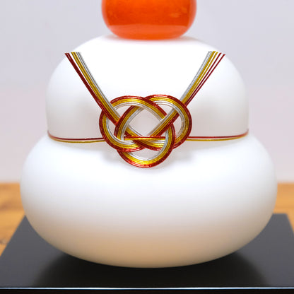 ガラスの白い鏡餅（LL） glass calico グラスキャリコ ハンドメイド ガラスアート 化粧箱付 ガラス製 かがみもち オブジェ 置物 お正月