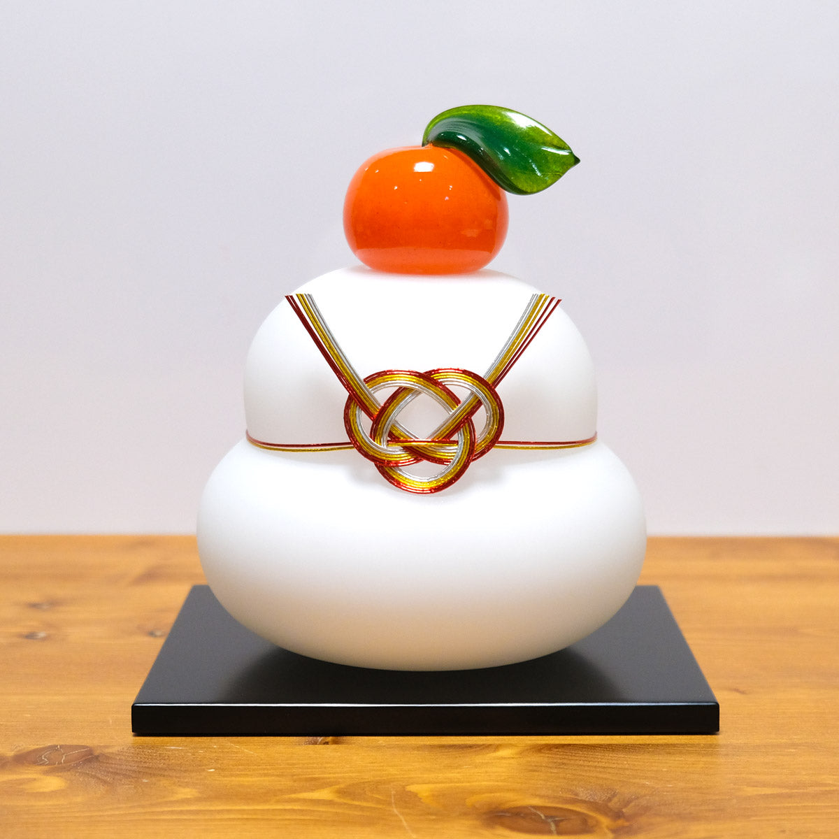 ガラスの白い鏡餅（LL） glass calico グラスキャリコ ハンドメイド ガラスアート 化粧箱付 ガラス製 かがみもち オブジェ 置物 お正月