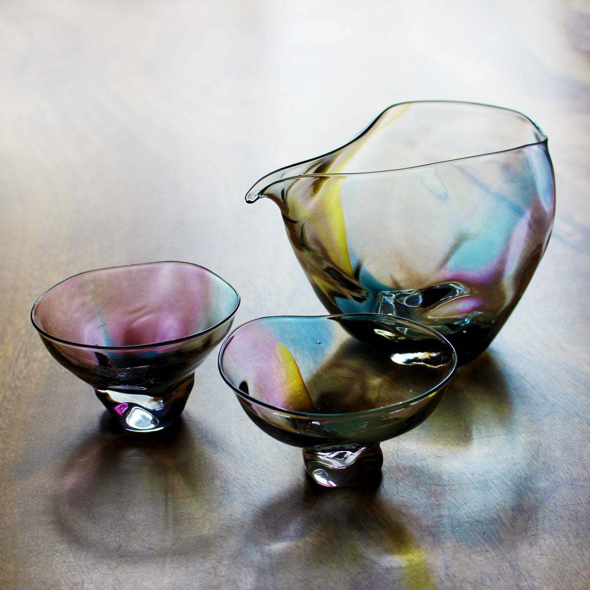 glass calico ミナモearth (ミナモアース) 冷酒器セット (片口・ぐい呑 2個) グラスキャリコ ハンドメイド ガラス酒器