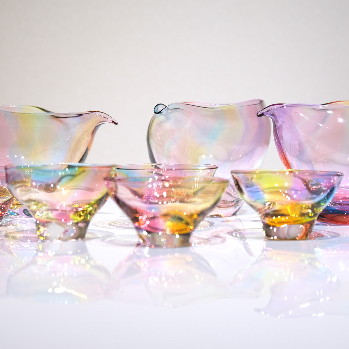 glass calico グラスキャリコ ハンドメイド ガラス酒器 ミナモプリズム 冷酒器セット (片口・ぐい呑 2個)