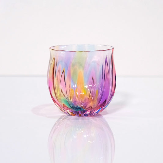 glass calico プリズムライン 丸ロックグラス グラスキャリコ ハンドメイドグラス ウイスキー 焼酎 カクテル 梅酒 グラス