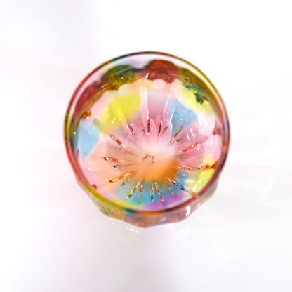グラスキャリコ プリズムライン 丸ロックグラス glass calico ハンドメイドグラス ウイスキー 焼酎 カクテル 梅酒 グラス