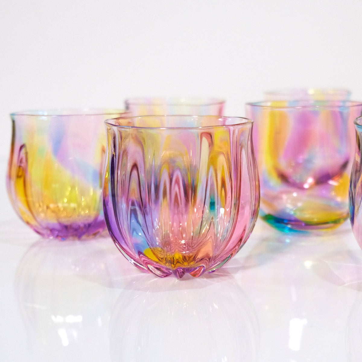 グラスキャリコ プリズムライン 丸ロックグラス glass calico ハンドメイドグラス ウイスキー 焼酎 カクテル 梅酒 グラス