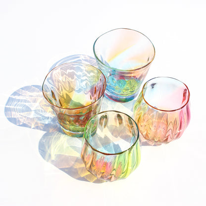 グラスキャリコ プリズムライン 丸ロックグラス glass calico ハンドメイドグラス ウイスキー 焼酎 カクテル 梅酒 グラス