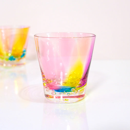 グラスキャリコ プリズムバブル ロックグラス glass calico ハンドメイドグラス ウイスキー 焼酎 カクテル 梅酒 グラス