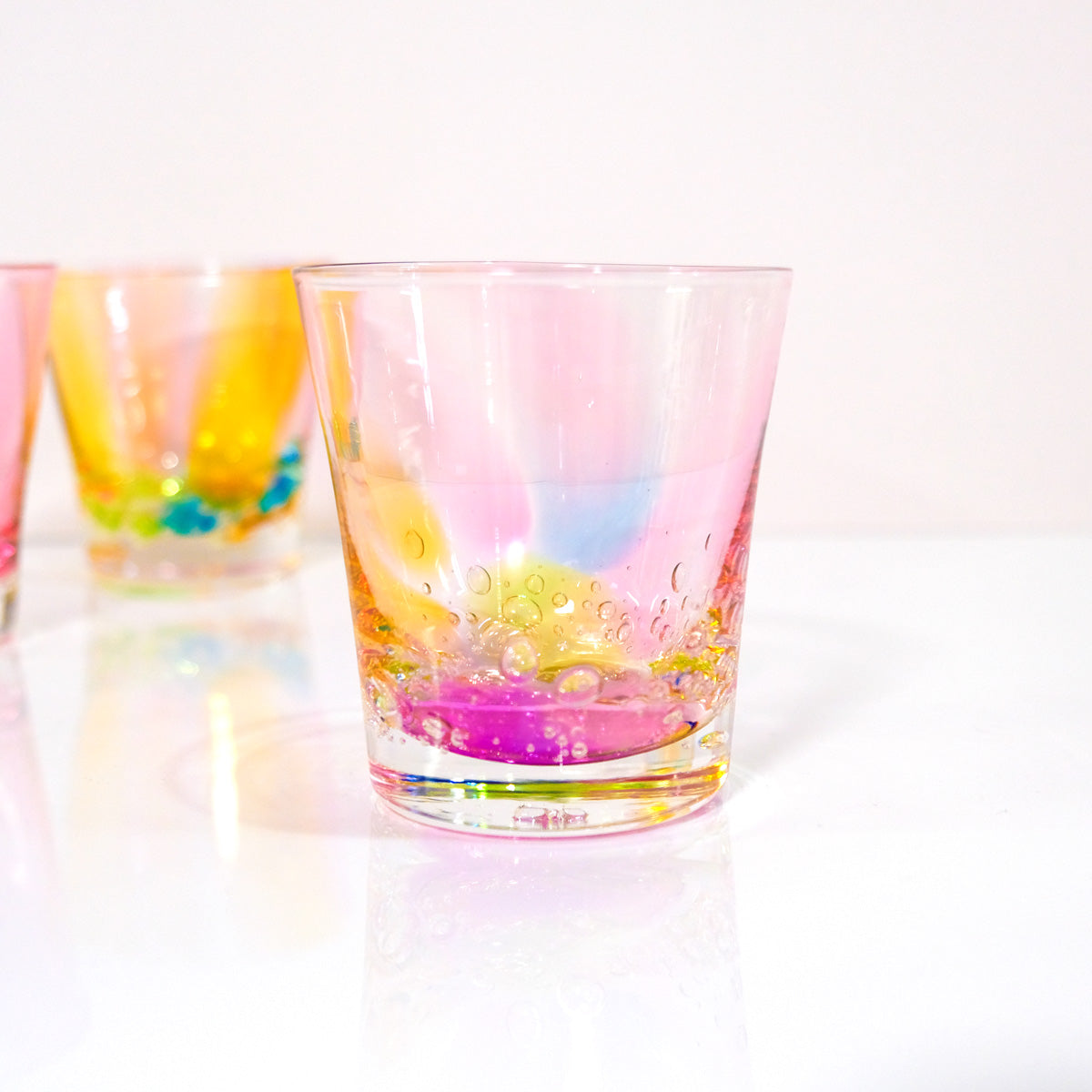 グラスキャリコ プリズムバブル ロックグラス glass calico ハンドメイドグラス ウイスキー 焼酎 カクテル 梅酒 グラス
