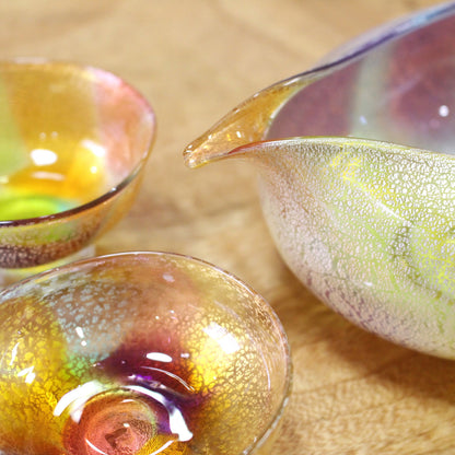 glass calico プリズム 雅 (みやび) 冷酒器セット (片口・ぐい呑 2個) グラスキャリコ ハンドメイド ガラス酒器 酒器揃 高級 贈答 ギフト プレゼント おしゃれ