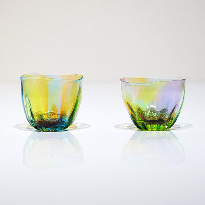 glass calico プリズム ライン ぐい呑 冷酒器 (2個セット) 【現品】 グラスキャリコ ハンドメイド ガラス酒器