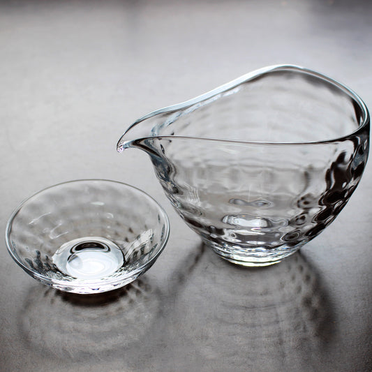 glass calico 澄 (すみ) 冷酒器セット (片口・さかずき 1個) グラスキャリコ ハンドメイド ガラス酒器