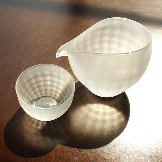 glass calico 澄 (すみ) サンドブラスト 冷酒器セット (片口・ぐい呑 1個) グラスキャリコ ハンドメイド ガラス酒器