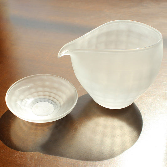 glass calico 澄 (すみ) サンドブラスト 冷酒器セット (片口・さかずき 1個) グラスキャリコ ハンドメイド ガラス酒器