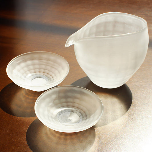 glass calico 澄 (すみ) サンドブラスト 冷酒器セット (片口・さかずき2個) グラスキャリコ ハンドメイド ガラス酒器