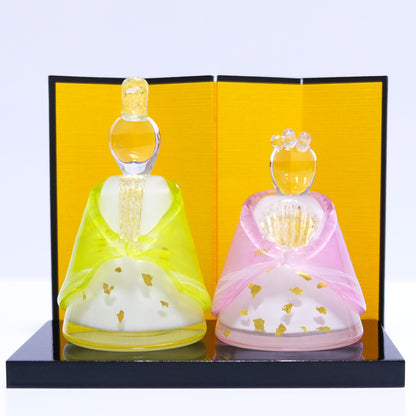 ガラスの雛飾り 春の風 (鶯色・桃色) 桐箱入 FIORETTO フィオレット 高野仰 ハンドメイド ガラスアート 雛人形 ひな人形 おひなさま 桃の節句 オブジェ コンパクト