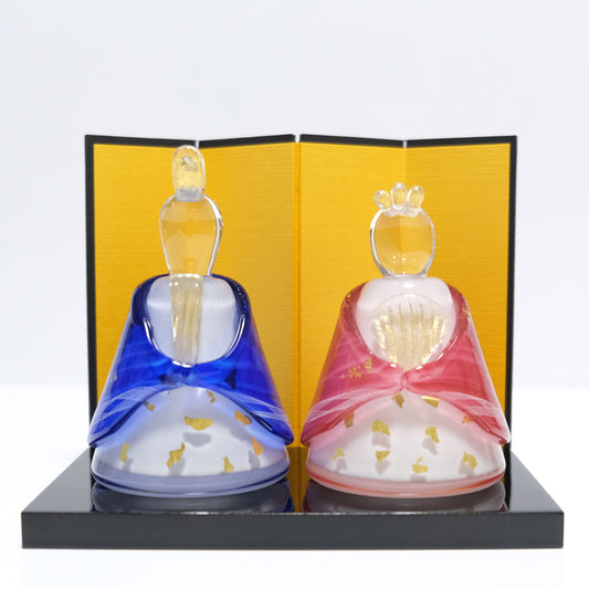 ガラスの雛飾り 春の風 (瑠璃色・紅色) 桐箱入 FIORETTO フィオレット 高野仰 ハンドメイド ガラスアート 雛人形 ひな人形 おひなさま 桃の節句 オブジェ コンパクト