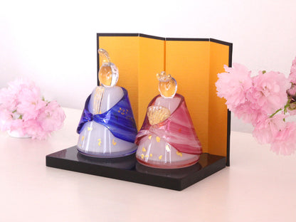 ガラスの雛飾り 春の風 (瑠璃色・紅色) 桐箱入 FIORETTO フィオレット 高野仰 ハンドメイド ガラスアート 雛人形 ひな人形 おひなさま 桃の節句 オブジェ コンパクト